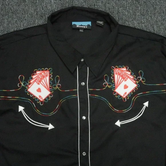 Bennys Shirt Men 4XL Black Pearl Snap Smile Pocket Vegas Casino Poker Western - Picture 2 of 10
